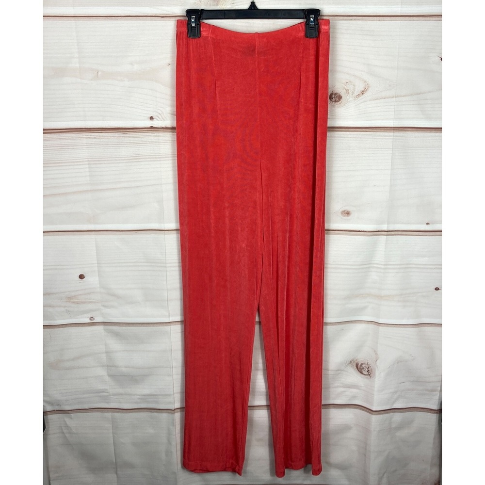 Slinky Brand Pants Women M Tall Orange Wide Leg Pull On Knit Elastic Waist Solid